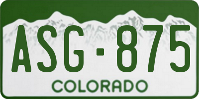 CO license plate ASG875