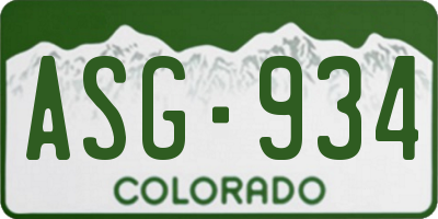 CO license plate ASG934