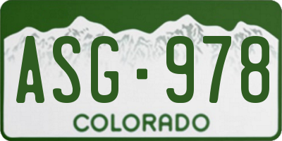 CO license plate ASG978