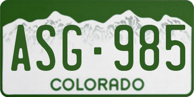 CO license plate ASG985