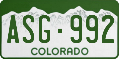 CO license plate ASG992