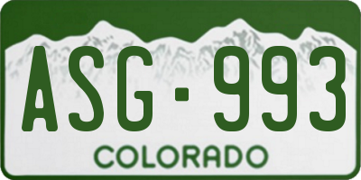 CO license plate ASG993