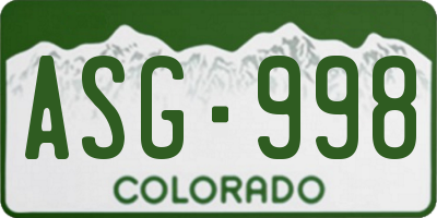 CO license plate ASG998