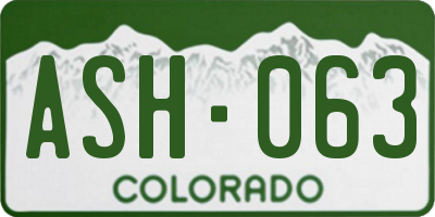CO license plate ASH063