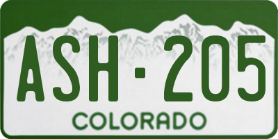 CO license plate ASH205