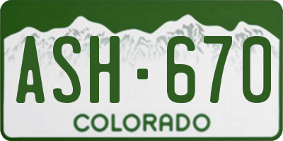 CO license plate ASH670
