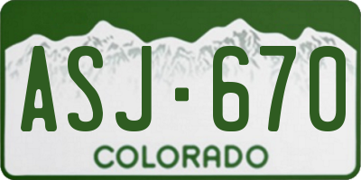 CO license plate ASJ670