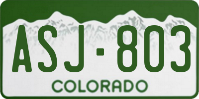CO license plate ASJ803