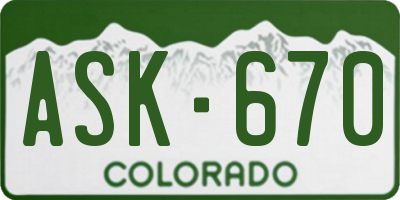 CO license plate ASK670