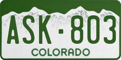 CO license plate ASK803