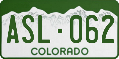 CO license plate ASL062