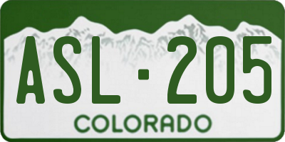 CO license plate ASL205