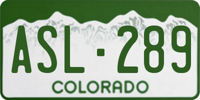 CO license plate ASL289