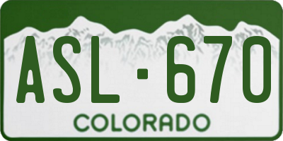 CO license plate ASL670