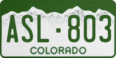 CO license plate ASL803