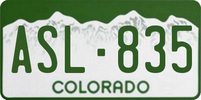 CO license plate ASL835