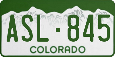 CO license plate ASL845