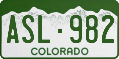 CO license plate ASL982
