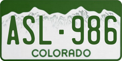 CO license plate ASL986