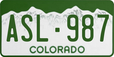 CO license plate ASL987