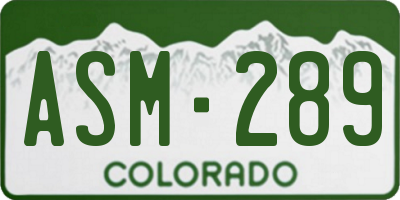 CO license plate ASM289