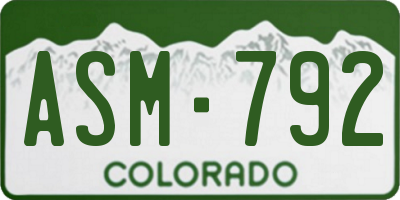 CO license plate ASM792