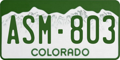 CO license plate ASM803