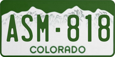 CO license plate ASM818