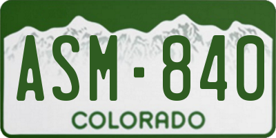CO license plate ASM840