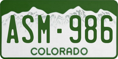 CO license plate ASM986