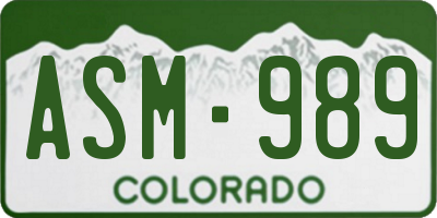 CO license plate ASM989