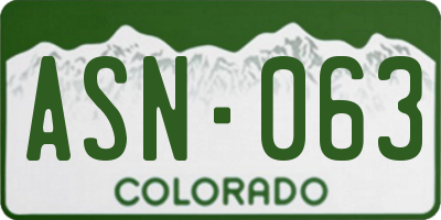 CO license plate ASN063