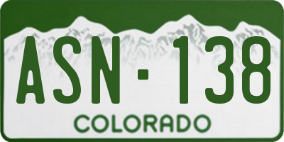 CO license plate ASN138