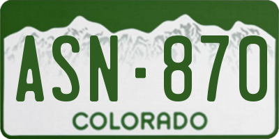 CO license plate ASN870