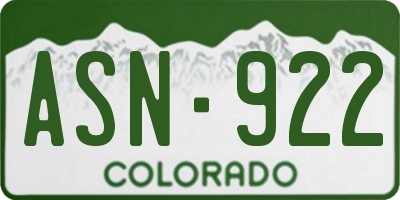 CO license plate ASN922