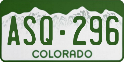 CO license plate ASQ296
