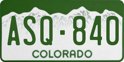 CO license plate ASQ840
