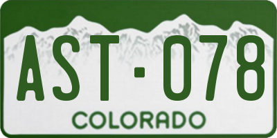 CO license plate AST078