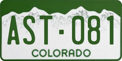 CO license plate AST081