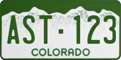 CO license plate AST123