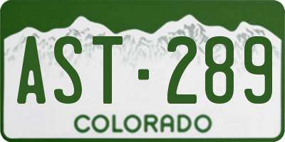CO license plate AST289