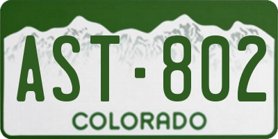 CO license plate AST802