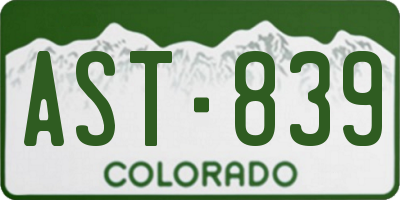 CO license plate AST839