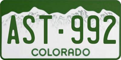 CO license plate AST992