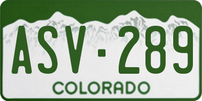 CO license plate ASV289