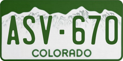CO license plate ASV670