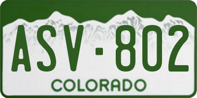 CO license plate ASV802
