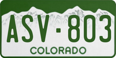 CO license plate ASV803