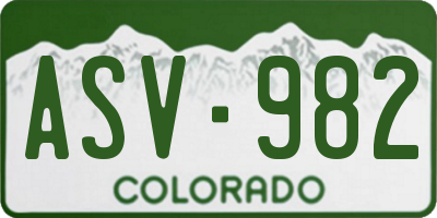 CO license plate ASV982