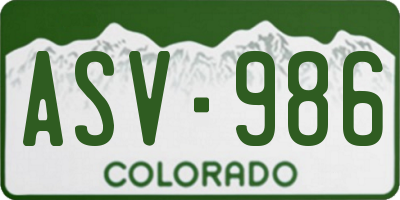 CO license plate ASV986